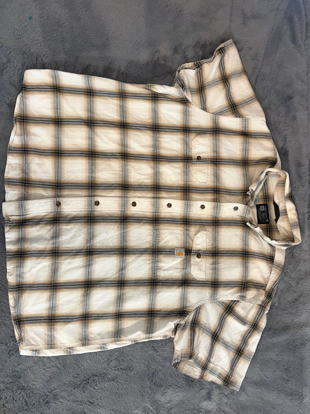 Carhartt Short Sleeve Plaid Button-Up Shirt - Cream & Black